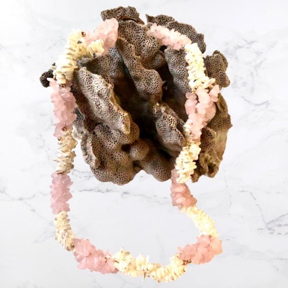 Vintage Necklace Freshwater Pearl + Rose Quartz Triple Multi-Strand Twis… - Picture 13 of 15